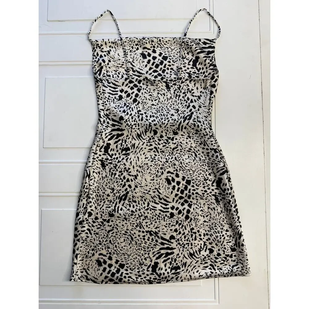 Timing Womens Sz M Animal Print Drape Neck Satin Feel Slip Midi Dress - Picture 7 of 7